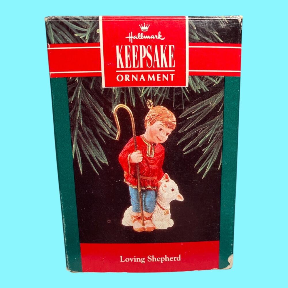 Vtg 1992 Loving Shepherd Hand Crafted and Brass Hallmark Christmas Ornament